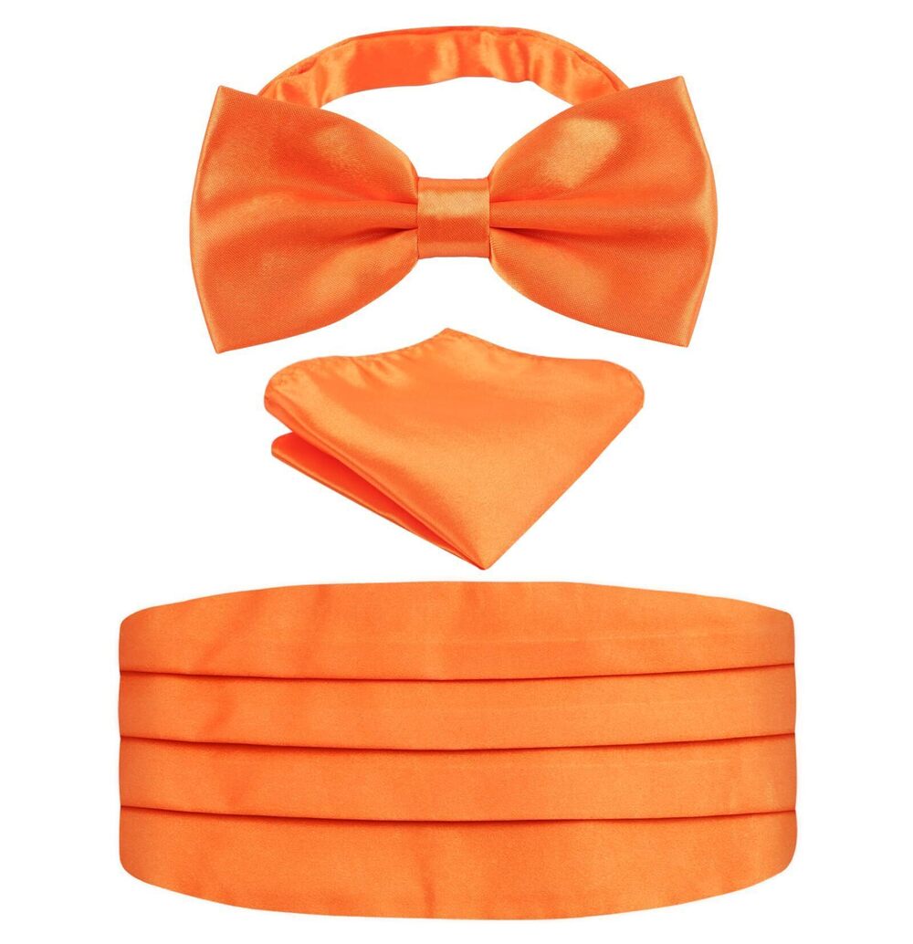 6156 Multicolored Silk Solid Cummerbund Gift Bow Tie Set, Orange